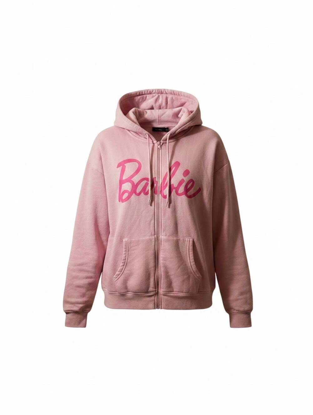 Barbie Pink Full Zip Hoodie Graphic Logo & Doll Face Women's Size XL